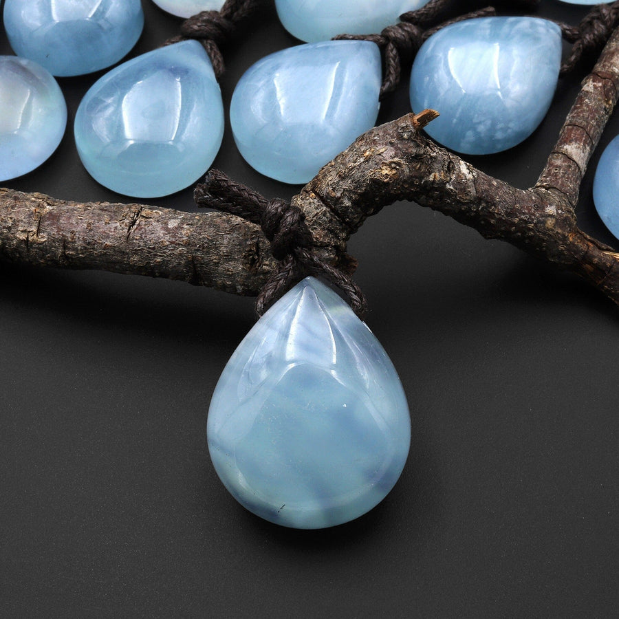 Translucent Natural Blue Aquamarine Teardrop Side Drilled Pendant Gemstone