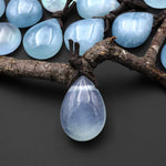 Translucent Natural Blue Aquamarine Teardrop Side Drilled Pendant Gemstone