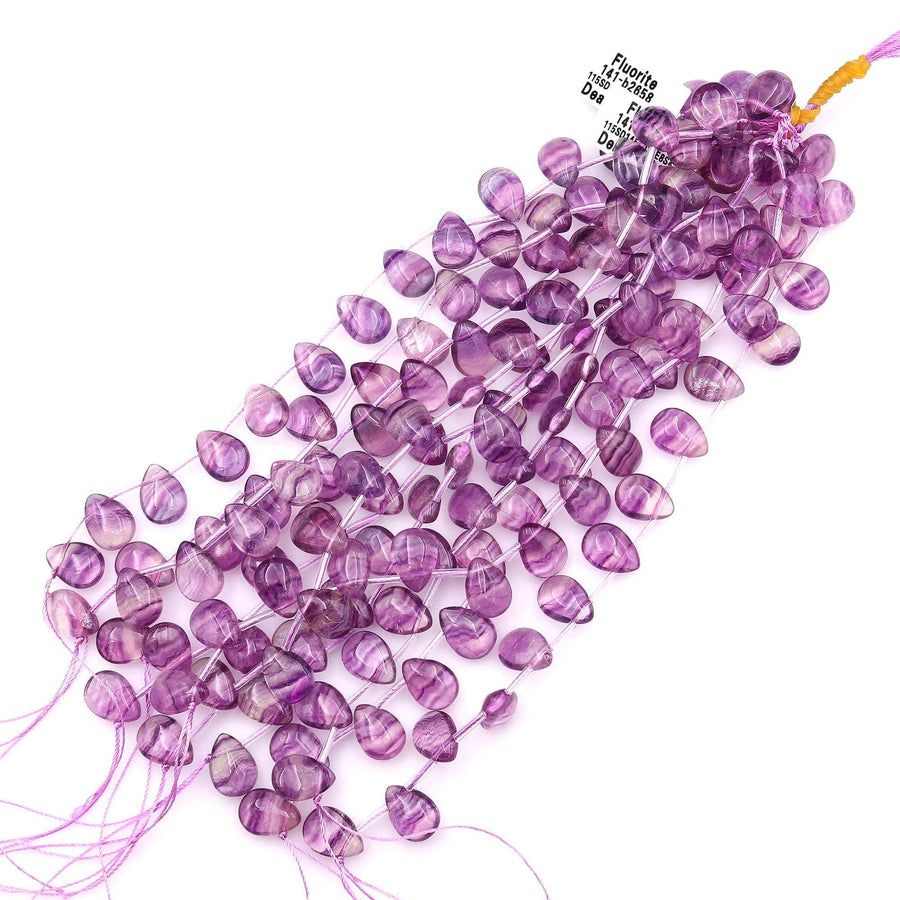 AAA Natural Pink Purple Banded Fluorite Smooth Briolette Teardrop Beads 14x10mm 8" Strand