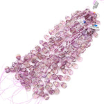 AAA Natural Striped Pink Purple Fluorite Smooth Briolette Teardrop Beads 14x10mm Good for Earrings 8" Strand