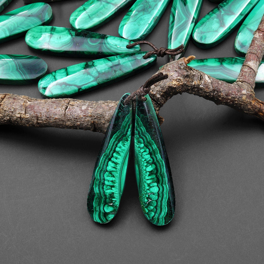 Natural Malachite Earring Teardrop Pair Drilled Matched Gemstone Beads