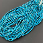 Genuine Natural Arizona Blue Turquoise 2mm 3mm 4mm 6mm Round Beads 15.5" Strand