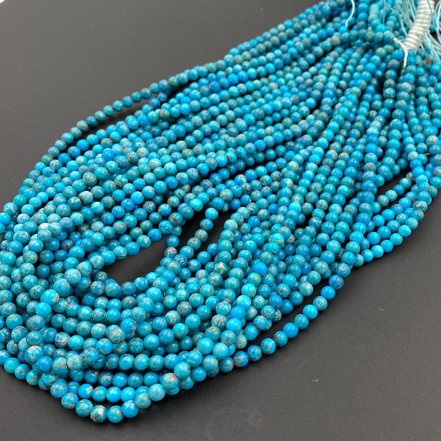 Genuine Natural Arizona Blue Turquoise 2mm 3mm 4mm 6mm Round Beads 15.5" Strand