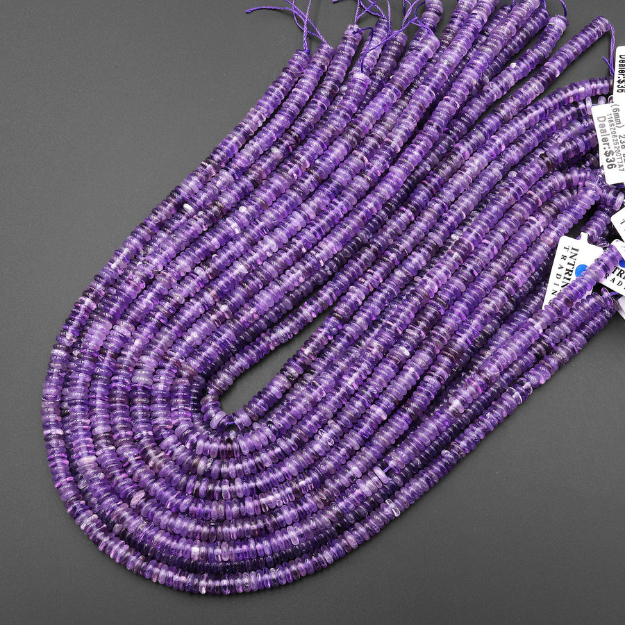 AAA Natural Amethyst 6mm Smooth Heishi Rondelle Beads 15.5" Strand