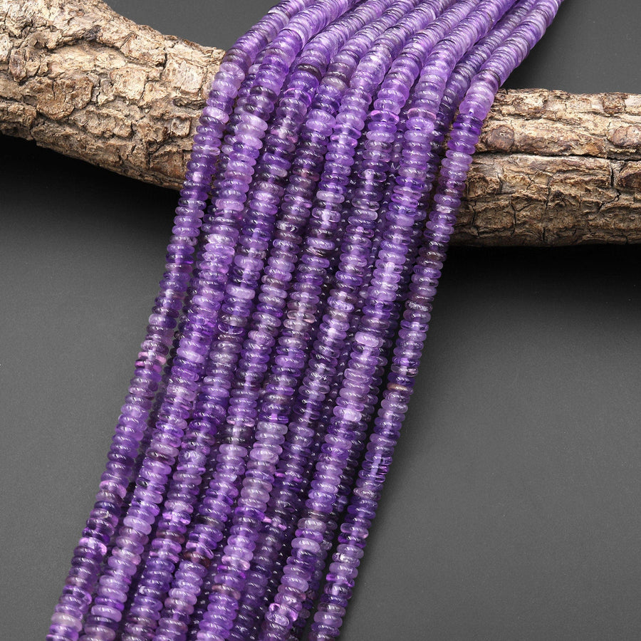 AAA Natural Amethyst 6mm Smooth Heishi Rondelle Beads 15.5" Strand