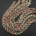 Hand Made Cloisonné Donut Beads 15mm Decorative Floral Enamel Antique Vintage Look 15.5" Strand