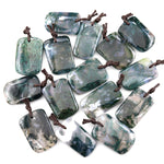 Large Natural Green Moss Agate Curved Rectangle Pendant Gemstone Focal Bead