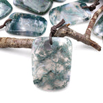 Large Natural Green Moss Agate Curved Rectangle Pendant Gemstone Focal Bead