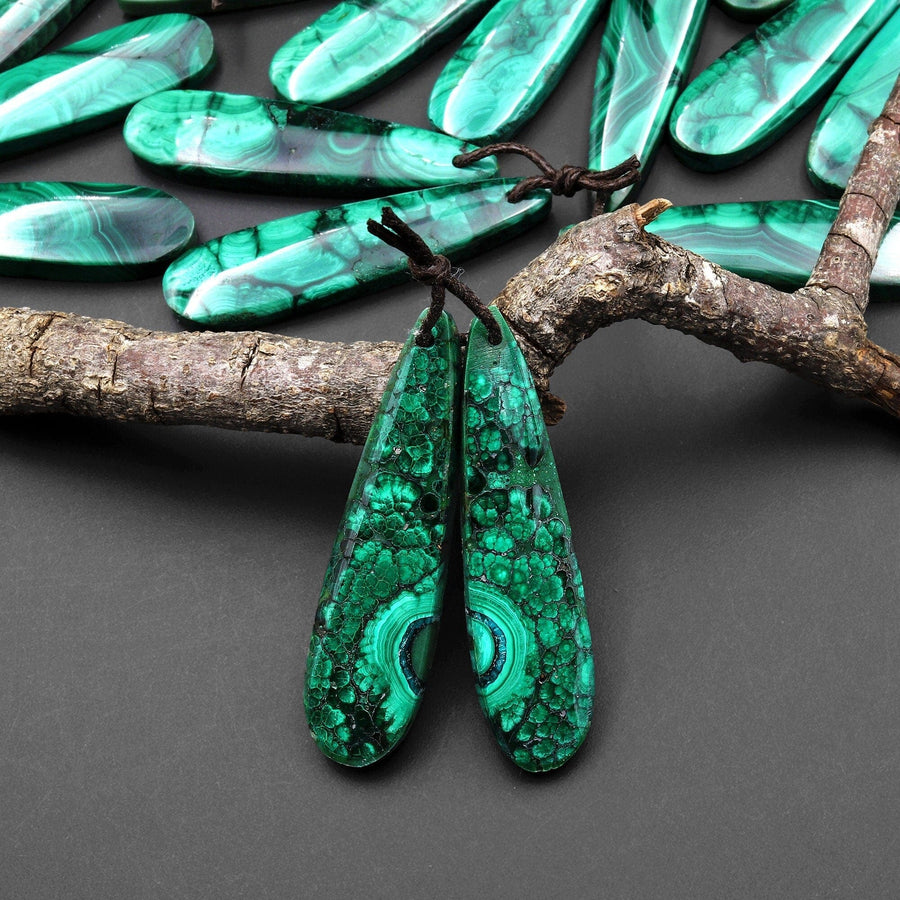 Natural Malachite Earring Teardrop Pair Drilled Matched Gemstone Beads