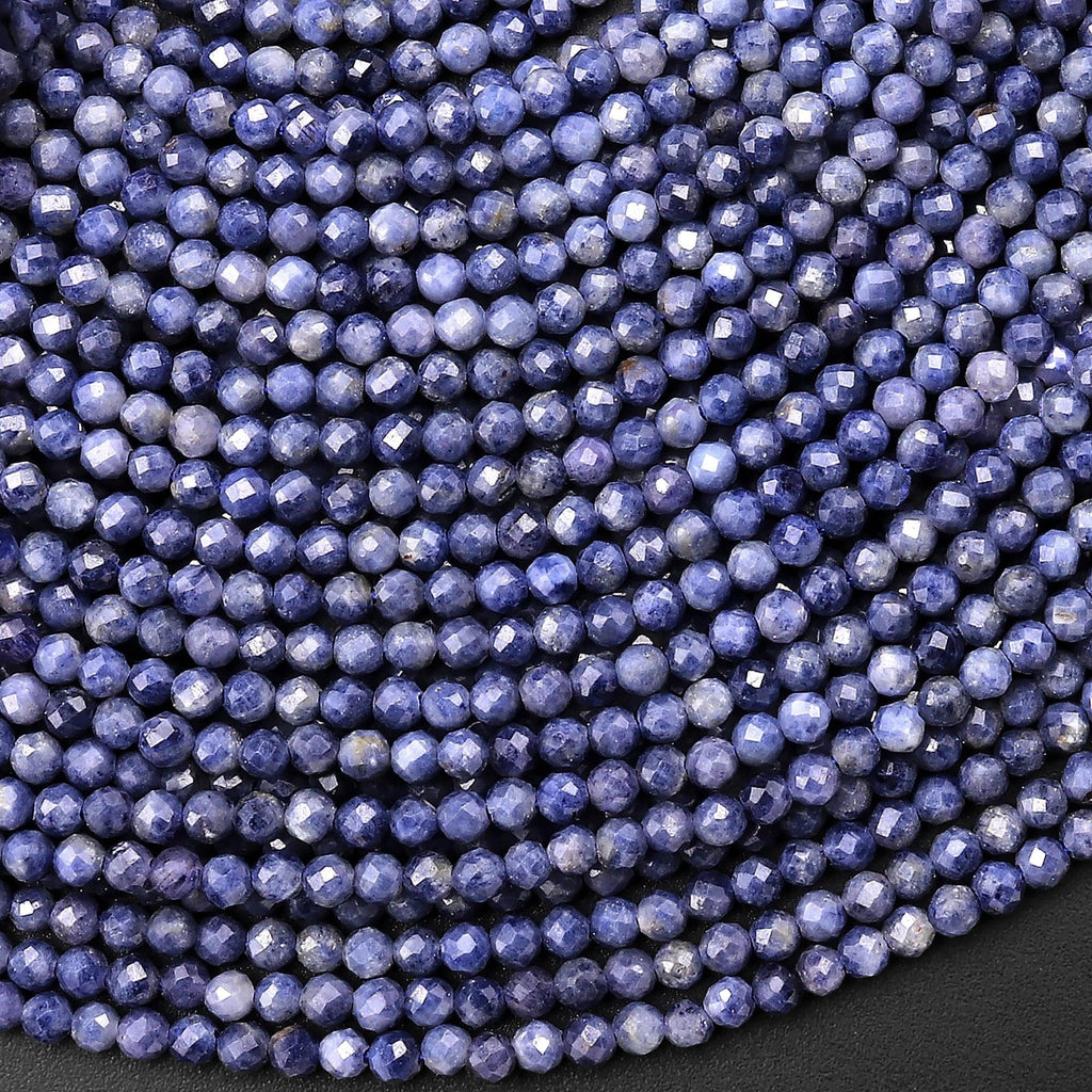 AAA faceted Natural Blue Sapphire Round Beads 2mm Genuine Gemstone 15.5" Strand