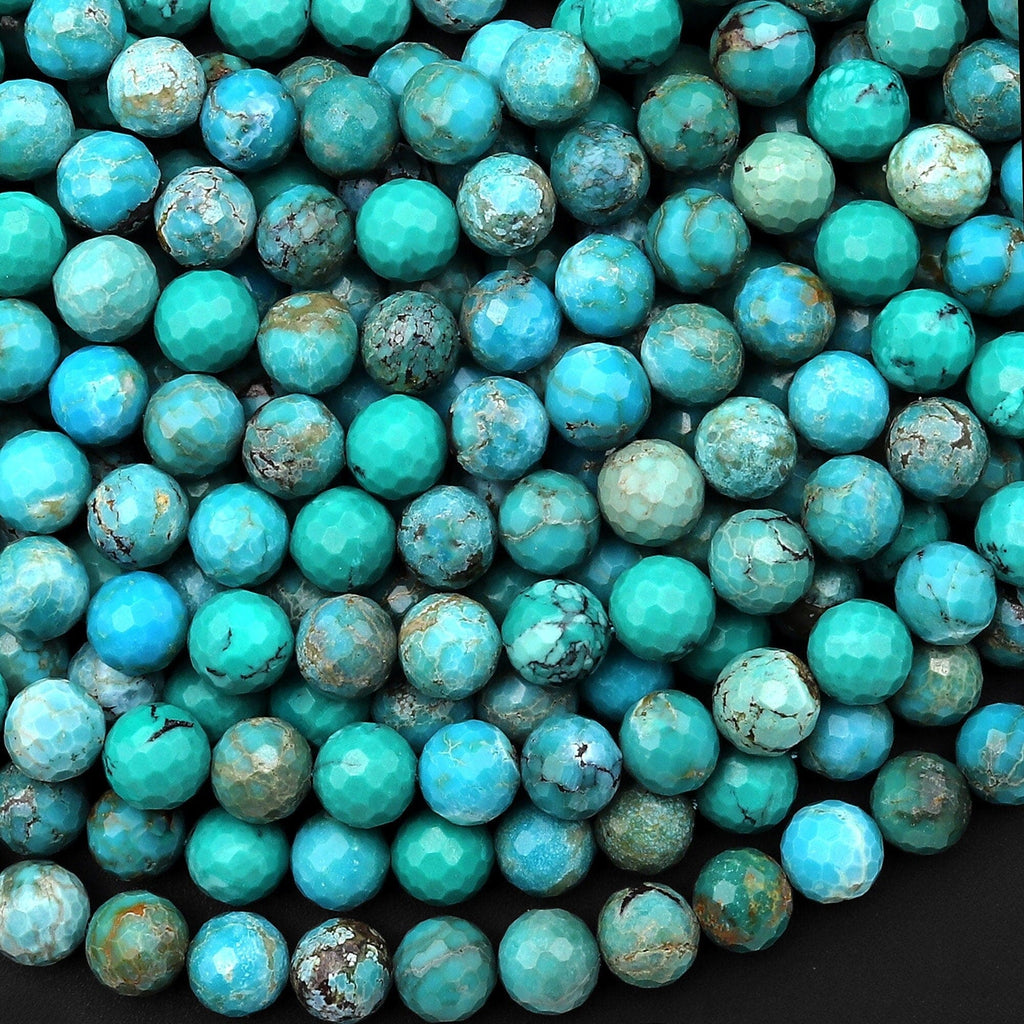 AAA Faceted Natural Turquoise 7mm 8mm Round Beads Real Genuine blue Green Gemstone 15.5" Strand