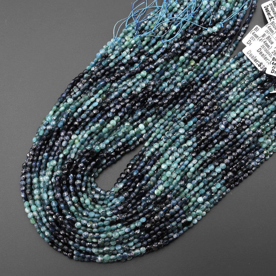 Natural Paraiba Blue Tourmaline Faceted 4mm Coin Beads Gemstone 15.5" Strand