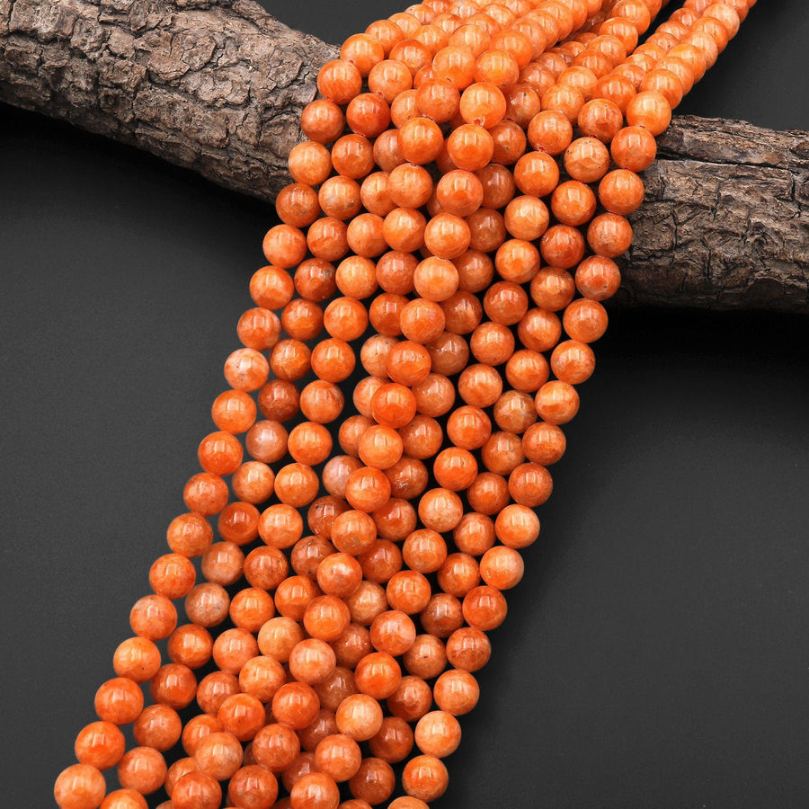 AAA Fiery Genuine Natural Orange Calcite Beads 8mm Smooth Round Gemstone 15.5" Strand