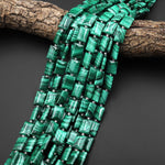 AAA Natural Green Malachite Smooth Rectangle Beads 8mm 12mm 4mm Gemstone From Congo 15.5" Strand