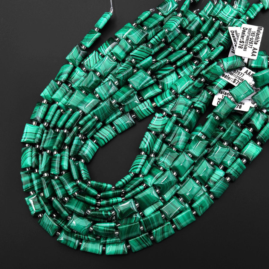 AAA Natural Green Malachite Smooth Rectangle Beads 8mm 12mm 4mm Gemstone From Congo 15.5" Strand