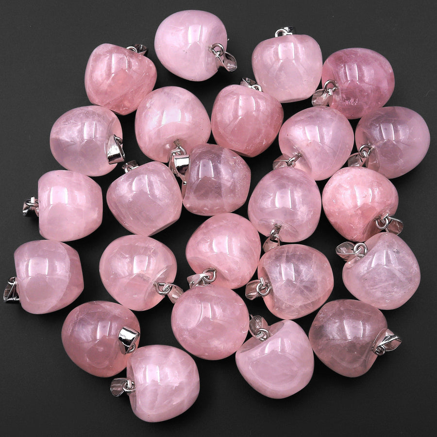 AAA Natural Rose Quartz Apple Pendant Gemstone Crystal Focal Bead