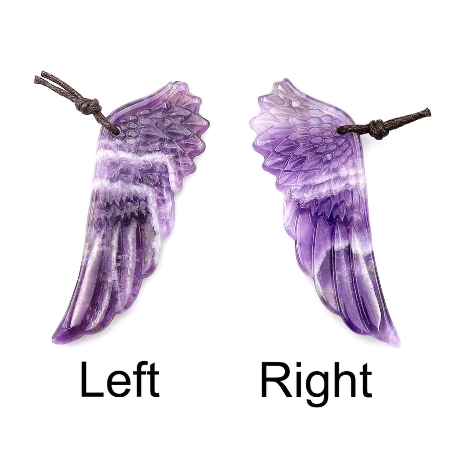 AAA Hand Carved Natural Amethyst Angel Wing Pendant Focal Bead Drilled Gemstone