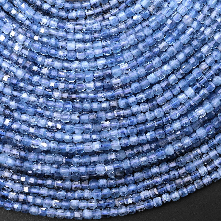 AAA Natural Santa Maria Blue Aquamarine Faceted 2mm Cube Beads Gemstone 15.5" Strand