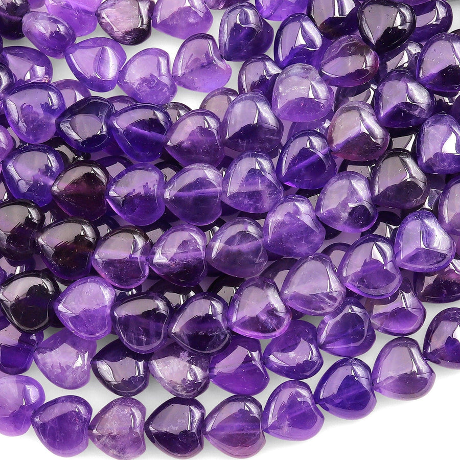 Natural Purple Amethyst Puffy Heart Beads 10mm Gemstone 15.5" Strand