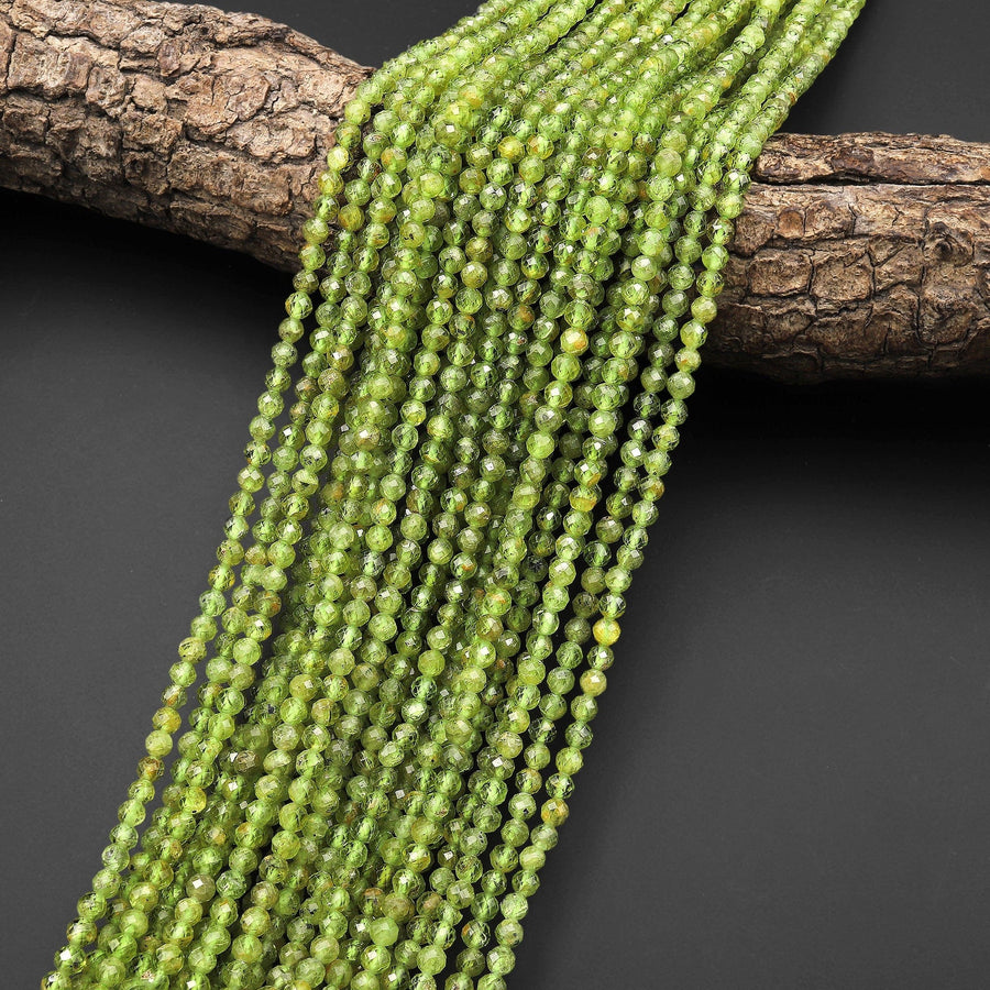 Faceted Natural Green Peridot 4mm Round Beads Gemstone 15.5" Strand