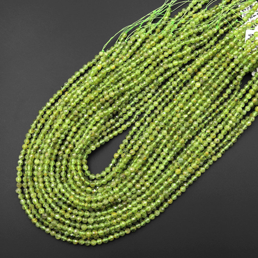 Faceted Natural Green Peridot 4mm Round Beads Gemstone 15.5" Strand