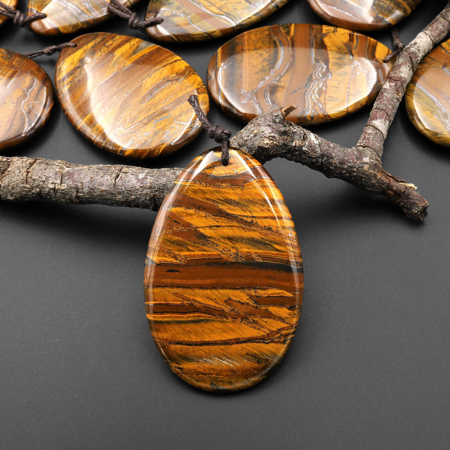 Natural Golden Brown Tiger Iron Pendant FreeformTeardrop Shape Pendant