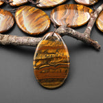 Natural Golden Brown Tiger Iron Pendant FreeformTeardrop Shape Pendant