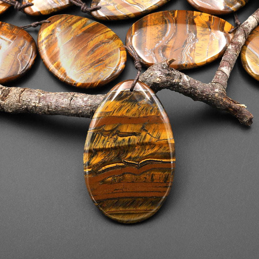 Natural Golden Brown Tiger Iron Pendant FreeformTeardrop Shape Pendant