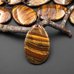 Natural Golden Brown Tiger Iron Pendant FreeformTeardrop Shape Pendant