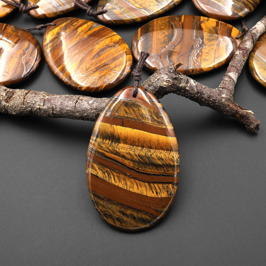 Natural Golden Brown Tiger Iron Pendant FreeformTeardrop Shape Pendant