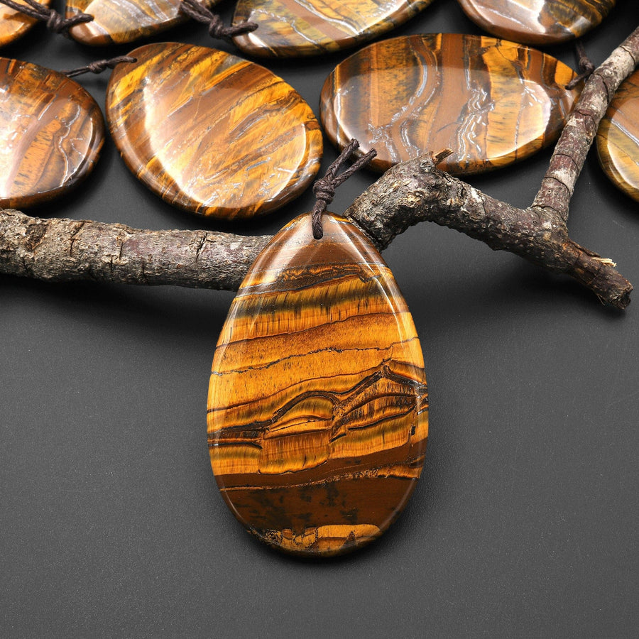 Natural Golden Brown Tiger Iron Pendant FreeformTeardrop Shape Pendant