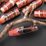 Rare AAA Natural Red Rhodochrosite Black Iron Matrix "Dzi" Focal Bead Pendant