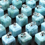 AAA Natural Blue Larimar Faceted Cube Dice Pendant 8mm 10mm 12mm 14mm 16mm Gemstone