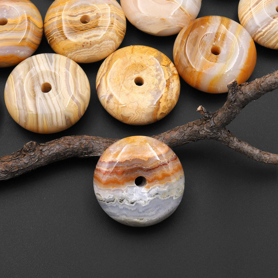 AAA Natural Mexican Crazy Lace Donut Pendant Focal Bead 20mm 24mm