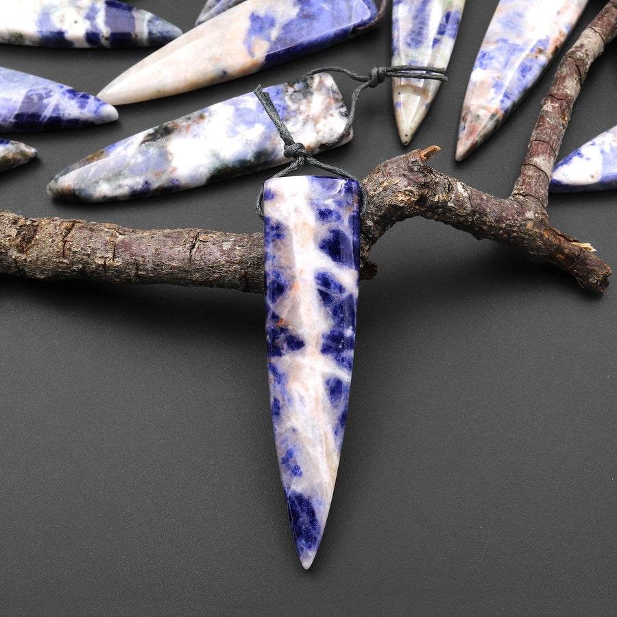 Rare Natural Orange Sodalite Pendant Long Triangle Dagger Side Drilled Focal Bead