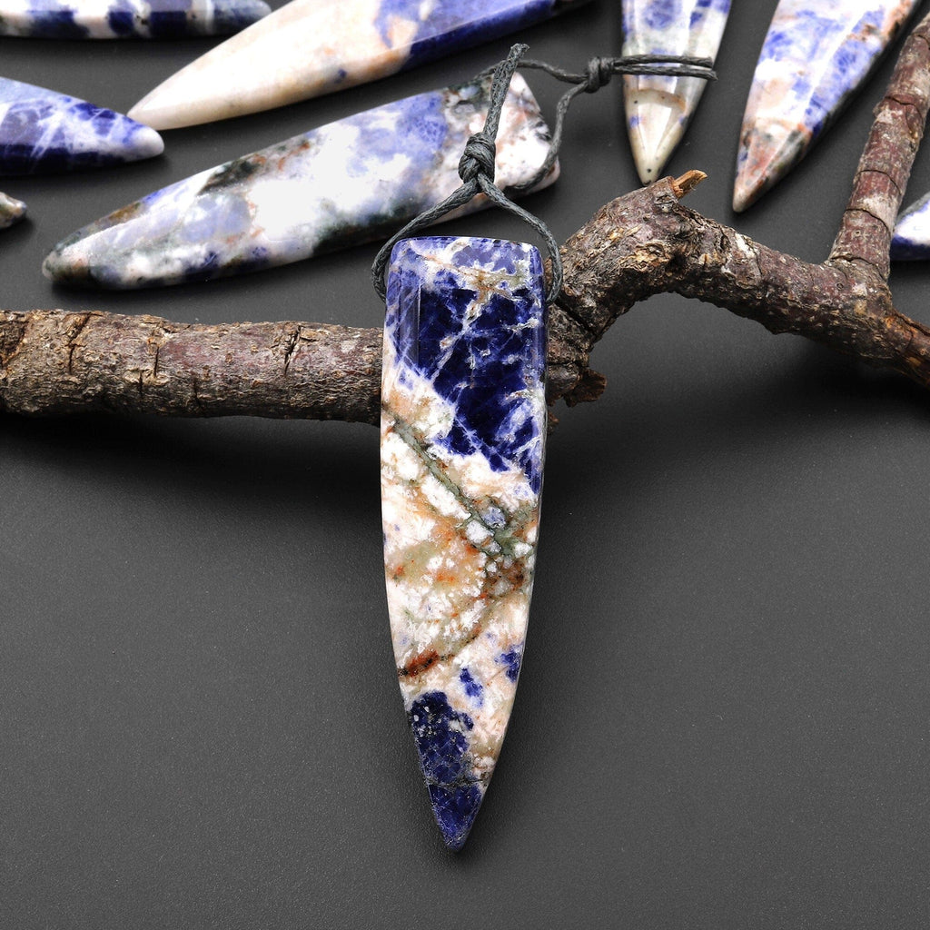 Rare Natural Orange Sodalite Pendant Long Triangle Dagger Side Drilled Focal Bead A1