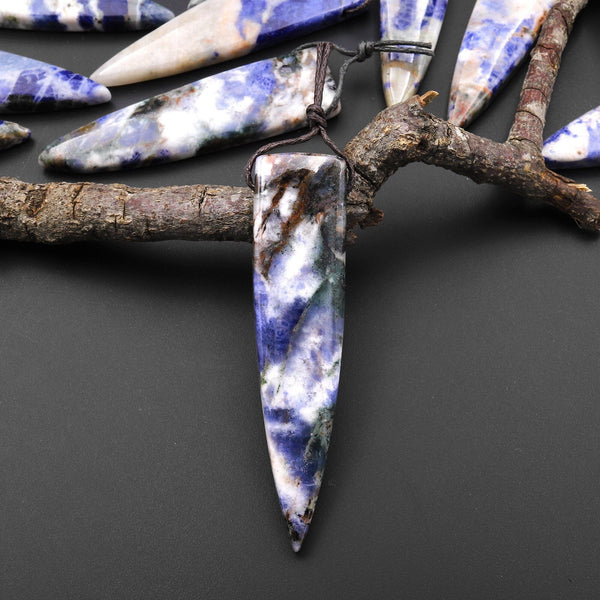 Rare Natural Orange Sodalite Pendant Long Triangle Dagger Side Drilled Focal Bead A4