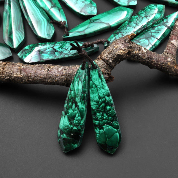 Natural Malachite Earring Butterfly Wing Teardrop Pair Drilled Matched Gemstone Beads A2