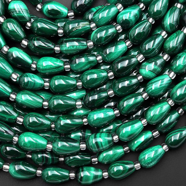 AAA Natural Green Malachite Smooth Teardrop Earring Beads 6x10mm Gemstone From Congo 15.5" Strand