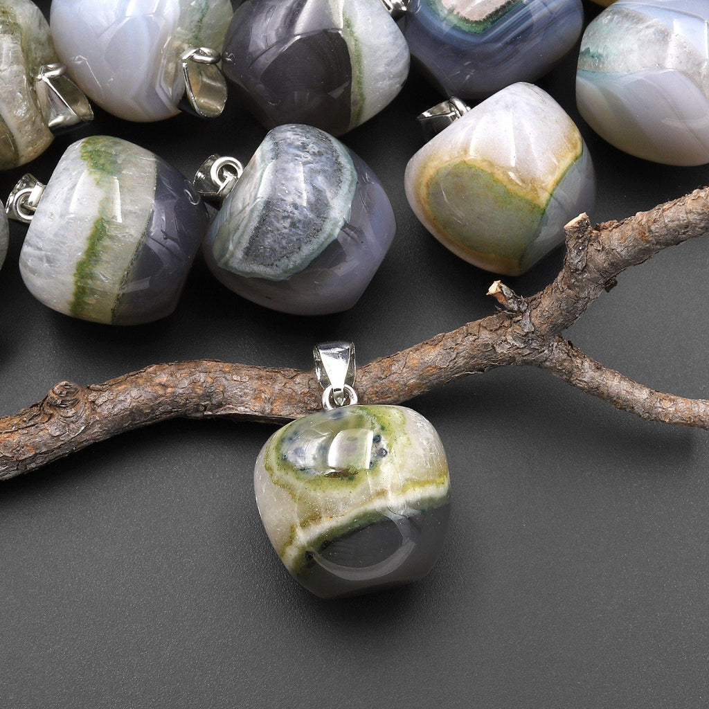 Natural Phantom Quartz Apple Pendant Gemstone Crystal Focal Bead A4