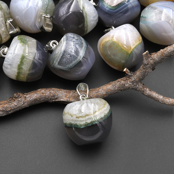 Natural Phantom Quartz Apple Pendant Gemstone Crystal Focal Bead A3