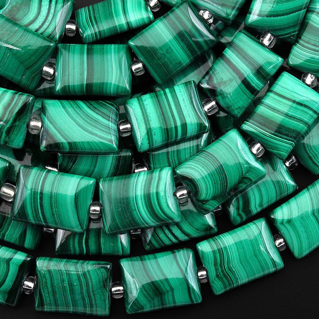 AAA Natural Green Malachite Smooth Rectangle Beads 8mm 12mm 4mm Gemstone From Congo 15.5" Strand