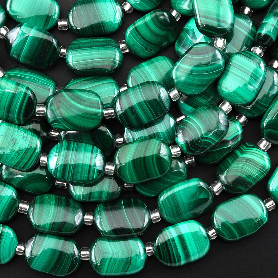 AAA Natural Green Malachite Smooth Rounded Rectangle Beads 14mm 10mm Gemstone From Congo 15.5" Strand