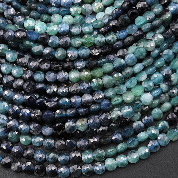 Natural Paraiba Blue Tourmaline Faceted 4mm Coin Beads Gemstone 15.5" Strand