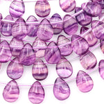 AAA Natural Pink Purple Banded Fluorite Smooth Briolette Teardrop Beads 14x10mm 8" Strand