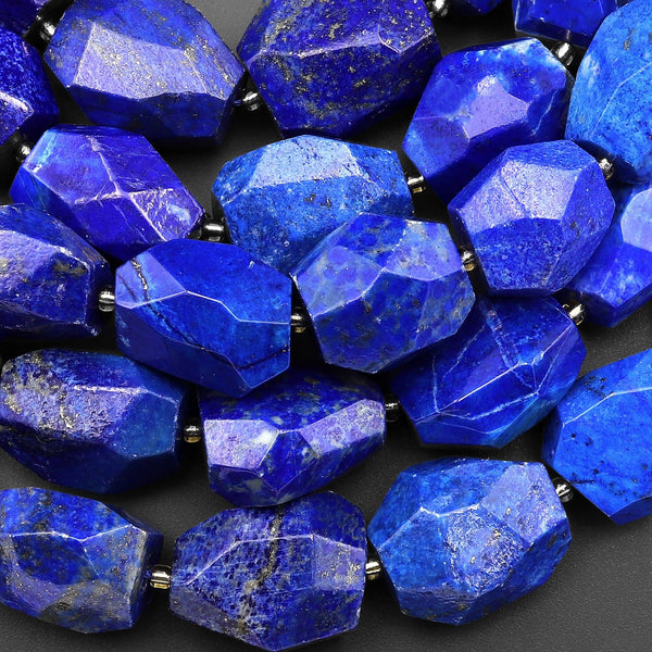AAA Large Faceted Natural Blue Lapis Faceted Nugget Beads 15.5" Strand