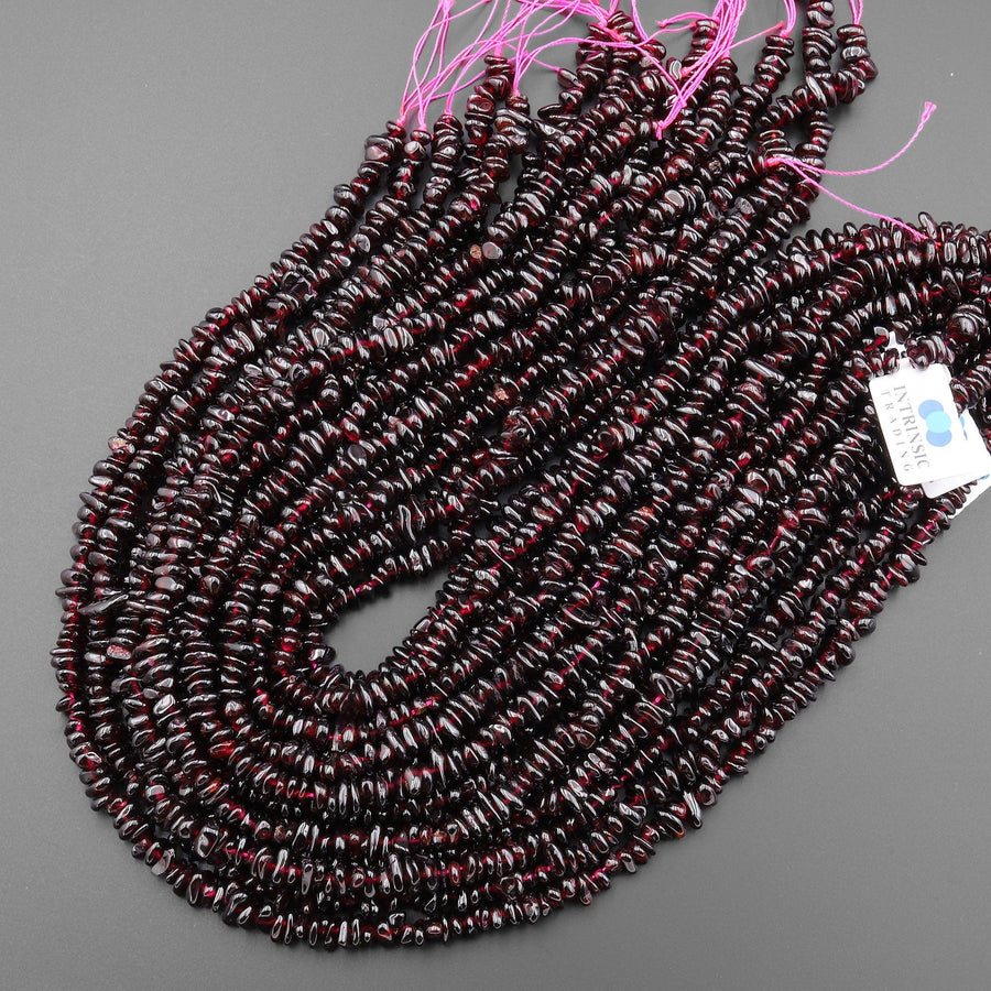 Natural Red Garnet Freeform Rondelle Beads 15.5" Strand