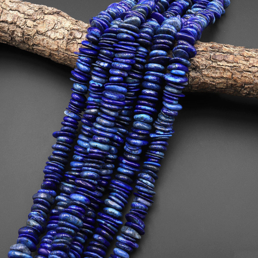 Large Natural Blue Lapis Freeform Rondelle Beads Gemstone 15.5" Strand
