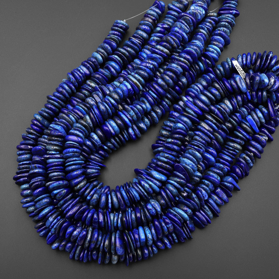 Large Natural Blue Lapis Freeform Rondelle Beads Gemstone 15.5" Strand