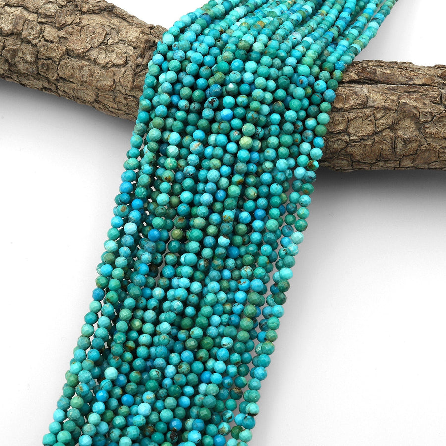 AA Genuine Natural Blue Turquoise 4mm Faceted Round Beads 15.5" Strand